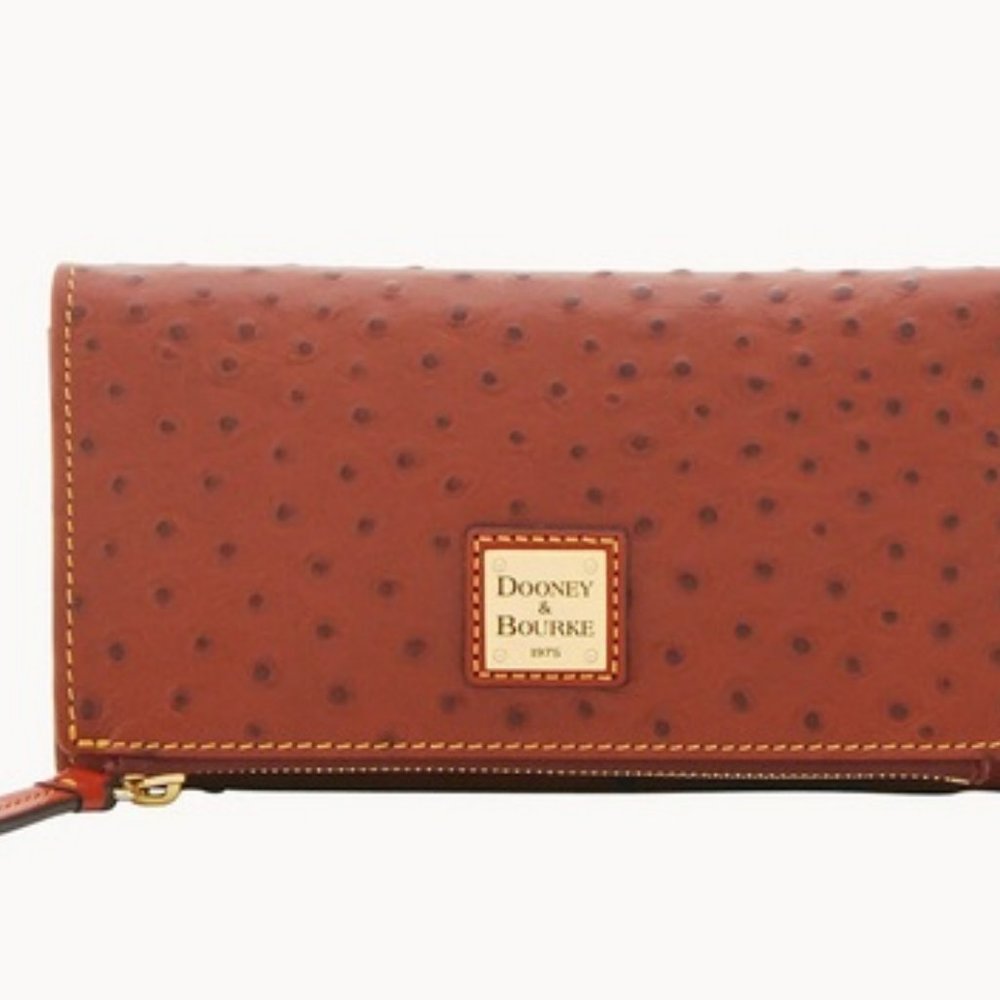 Dooney & Bourke Cognac Ostrich Lg Domed Satchel & Lg Foldover Wallet Bundle NWT - Picture 4 of 8